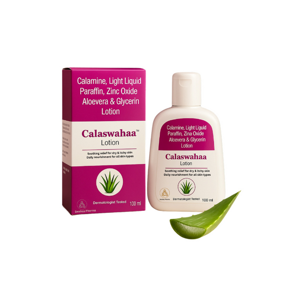 Calaswahaa Calamine Lotion with Aloe Vera, Glycerin, Zinc Oxide & Light Liquid Paraffin | Soothes Itchy & Dry Skin | Dermatologist Tested |